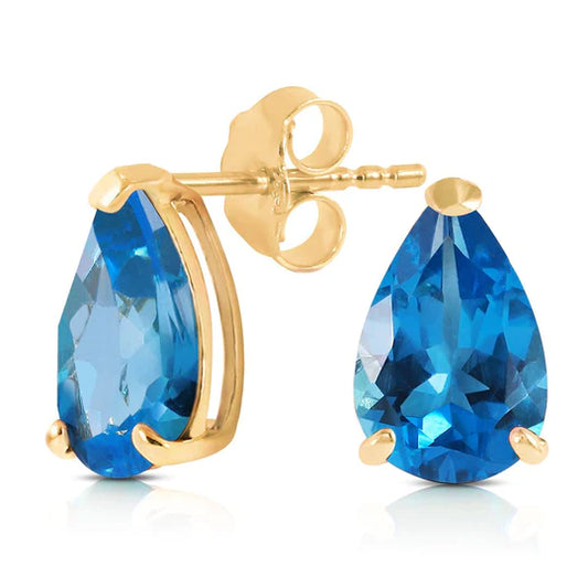 Gold Stud Earrings Blue Topaz