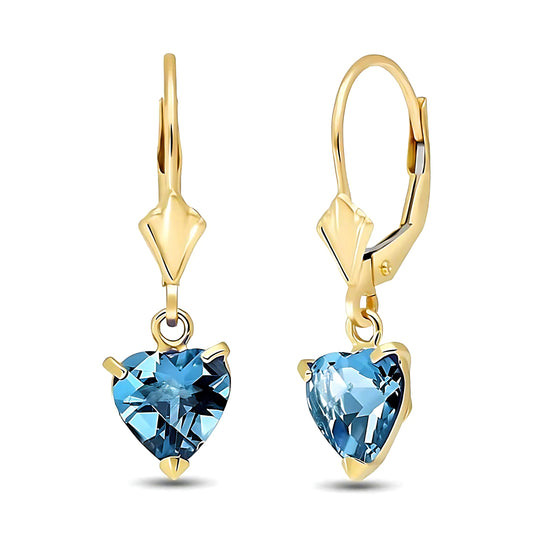 Gold Leverback Earrings Blue Topaz