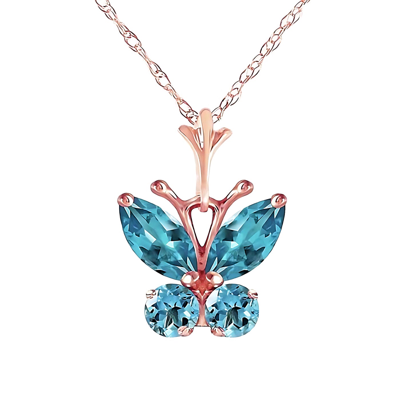 Gold Butterfly Necklace Blue Topaz