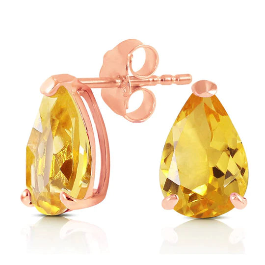 Gold Stud Earrings Citrines