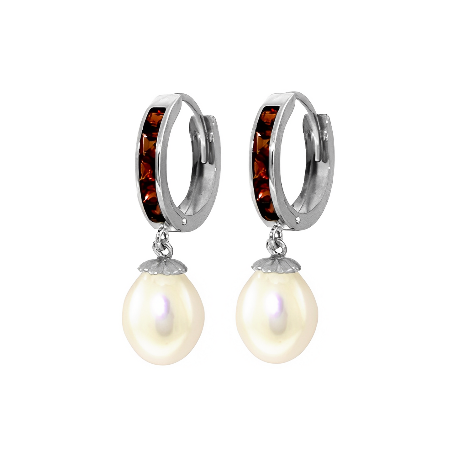 Hoop Earrings Garnet Pearl