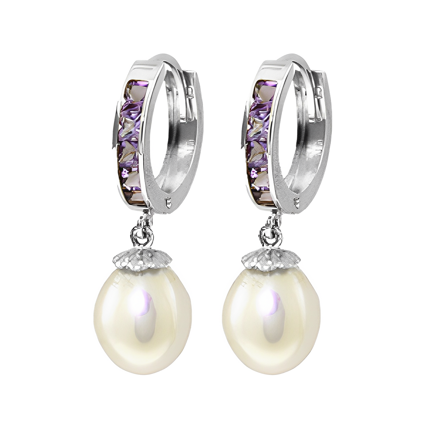 Hoop Earrings Amethyst Pearl