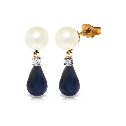 Stud Earrings w/ Diamonds, Sapphire & Pearl