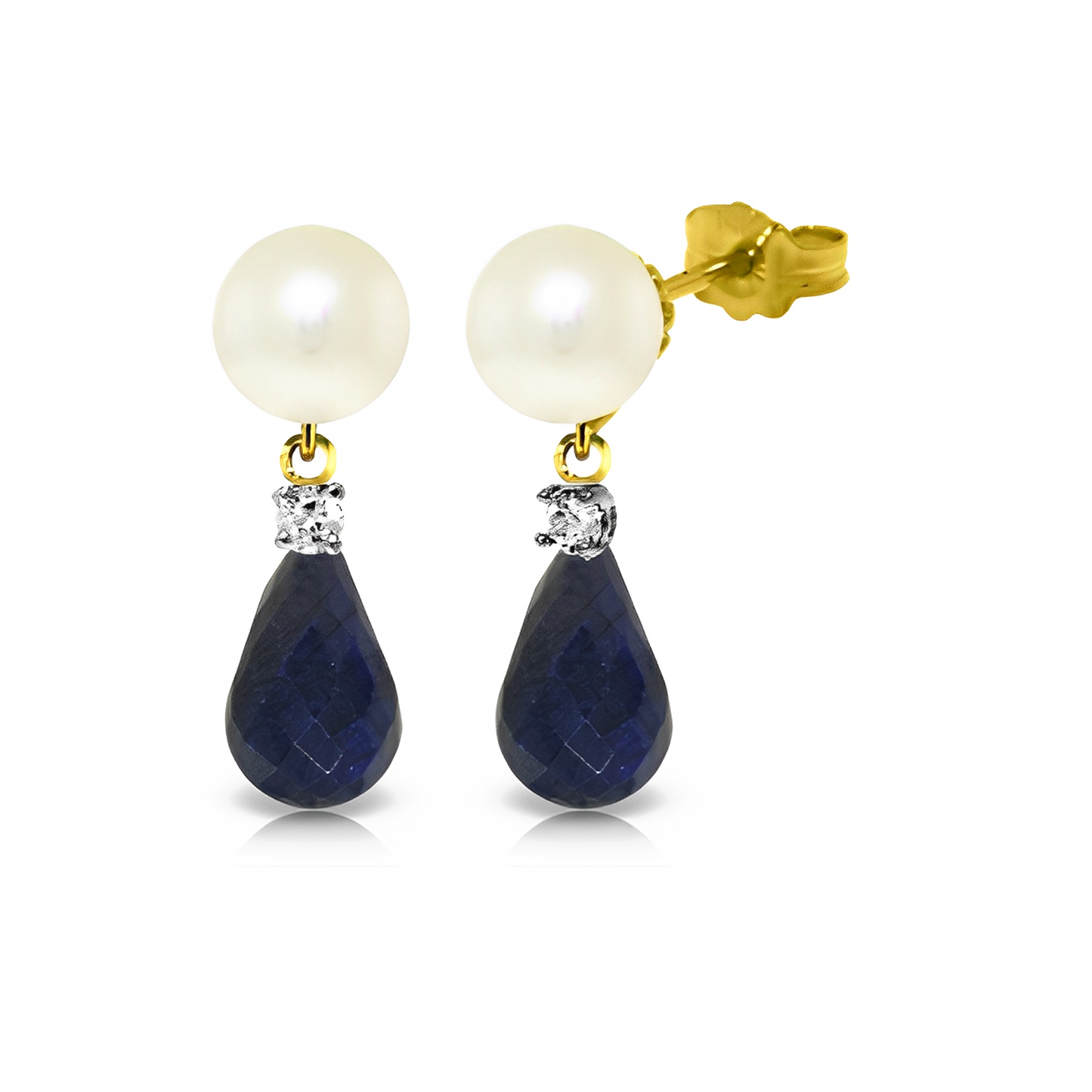 Stud Earrings w/ Diamonds, Sapphire & Pearl