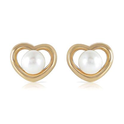 14K Gold Heartstud Earrings Pearls